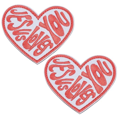 WEBEEDY 2 Stück Jesus Loves You Herz Aufnäher Aufbügeln/Aufnähen Herz Bestickte Aufnäher Christlicher Bestickter Stoffaufnäher Aufkleber Für DIY Kleidung Taschen Hüte Schuhe (7.7x6.7cm) von WEBEEDY
