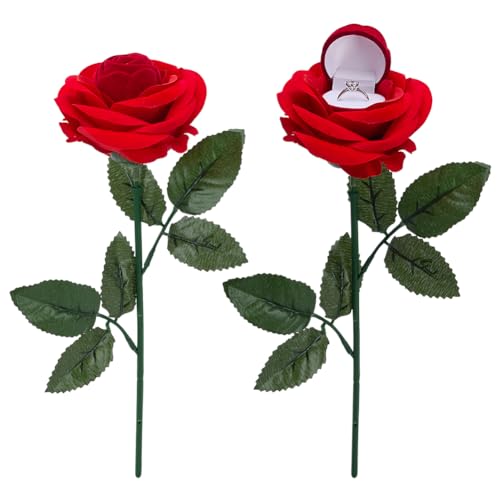 WEBEEDY 2 Stück Rosenring Box Rote Rosenform Schmuckschatulle Romantisches Ringetui Mit Stiel Für Heiratsantrag Blumenförmige Ringbox Für Geburtstage Hochzeits Oder Romantische Anlässe Süße Geschenke von WEBEEDY