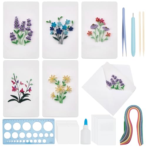 WEBEEDY 20 Set Papier Quilling Kit Für Erwachsene Anfänger 5 Stile Blumen Quilling Grußkarten Bastelset Mit Anleitung DIY Einzigartige Blumenkarten Für Hochzeit von WEBEEDY