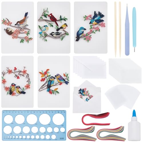 WEBEEDY 20 Sets Papier Quilling Kit für Erwachsene Anfänger DIY 5 Styles Vogel Liebe Grußkarte Making Kit mit Anleitung Handgemachte Vogel Blume Quilling Karte für Liebe, Valentinstag, Hochzeit von WEBEEDY