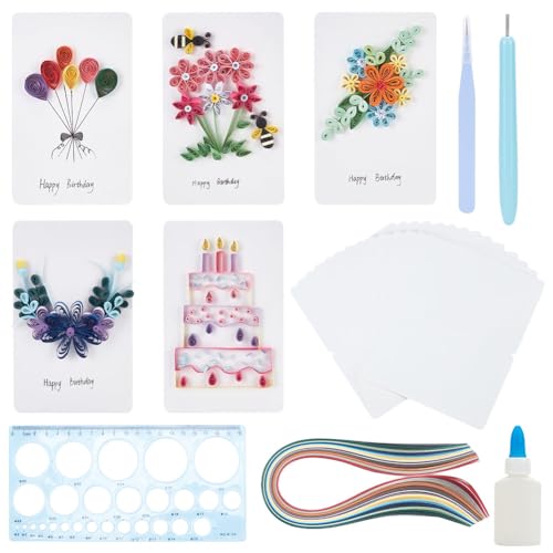 WEBEEDY 20 Sets Papier-Quilling-Set Geburtstagskarten Handgemachte Grußkarte Mit Papier-Quilling-Streifen Geburtstagskarte DIY Handgefertigt Kunsthandwerk Geburtstag Geschenke von WEBEEDY