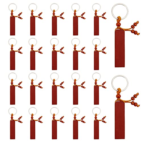 WEBEEDY 20 Stück Personalisierter Schlüsselanhänger Holz Schlüsselanhänger mit Gravur Blanko Holzanhänger DIY Schlüssel Anhänger für Malerei Dekoration Geschenke (Rechteck mit Kette) von WEBEEDY
