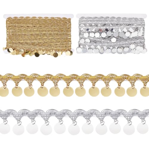 WEBEEDY 20 Yard Pailletten Quaste Trim 3.5 cm Breite Pailletten Rund Gold Silber Fransen Spitze Trim für Weihnachten Dekoration Kleidungsstücke Zubehör Geschenkverpackungen WEBEEDY 20 Yard Pailletten Quaste Trim 3.5 cm Breite Pailletten Rund Gold Silber Fransen Spitze Trim für Weihnachten Dekoration Kleidungsstücke Zubehör Geschenkverpackungen von WEBEEDY