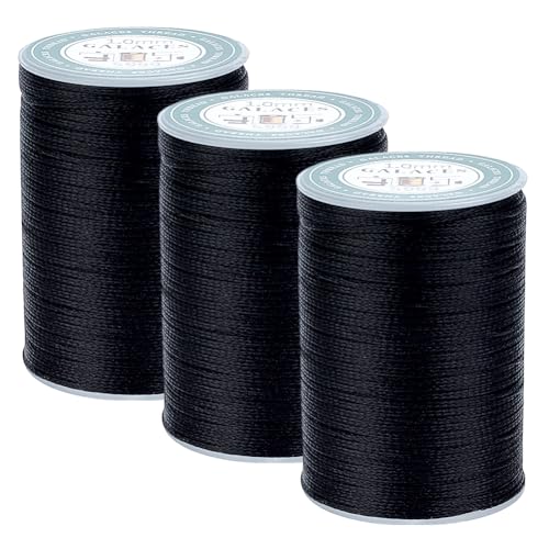 WEBEEDY 210m Ledernähgarn Gewachstes Garn Langes Nähgarn zum Handnähen, Wachsschnur zum Reparieren von Schuhen Buchbinderei DIY Craft (1mm, Schwarz) von WEBEEDY