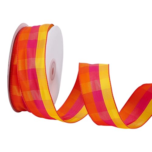 WEBEEDY 25 Yard Kariertes Schleifenband mit Draht 4cm Breit Orange Pink Gelb Bänder Verdrahtete Kanten Polyester Karoband Dekorativ Zum Geschenke Einpacken Und Schleifen Machen Sommer Geschenk WEBEEDY 25 Yard Kariertes Schleifenband mit Draht 4cm Breit Orange Pink Gelb Bänder Verdrahtete Kanten Polyester Karoband Dekorativ Zum Geschenke Einpacken Und Schleifen Machen Sommer Geschenk von WEBEEDY