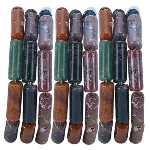 WEBEEDY 28 Stück indische Achat-Perlen, Natursteinperlen, Kristall, lange Zylinderperlen, lose Bastelperlen für Schmuckherstellung, Armbänder, Halsketten, Ohrringe, einzigartiges Geschenk, 4 x 13 mm von WEBEEDY
