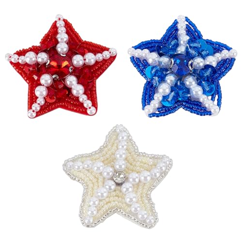 WEBEEDY 3 Farben Seestern-Perlen-Patches zum Aufnähen auf Perlen, Strass, Seestern, 3D, dekorative Meerestier-Stickerei, Applikation für Kleidung, Taschen, Hosen, Schuhe, Sommer, DIY-Dekoration von WEBEEDY