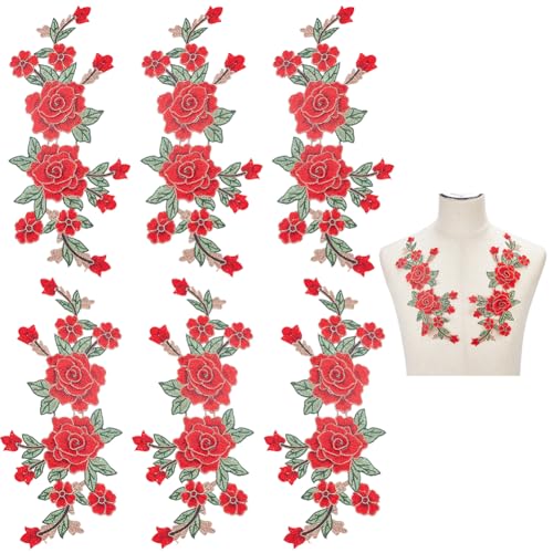 WEBEEDY 3 Paar 3D Rote Blumen-Spitzen-Applikations-Patch, Blumen bestickt Stoff Patches Zubehör Für DIY-Kleidung, Kleid, Hochzeitskleid Stoff Party Kleid Dekoration Kostüm Zubehör von WEBEEDY