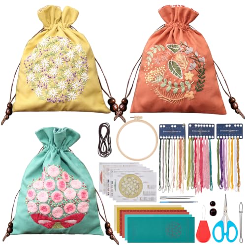 WEBEEDY 3 Set DIY Stickerei Kordelzugtaschen Kit DIY Taschen Kit Mit Stickrahmen Für Anfänger Erstellen Sie Ihr Eigenes Zugbeutel Nadelkissen Nähset Für Weihnachten,16.5x21.5cm WEBEEDY 3 Set DIY Stickerei Kordelzugtaschen Kit DIY Taschen Kit Mit Stickrahmen Für Anfänger Erstellen Sie Ihr Eigenes Zugbeutel Nadelkissen Nähset Für Weihnachten,16.5x21.5cm von WEBEEDY