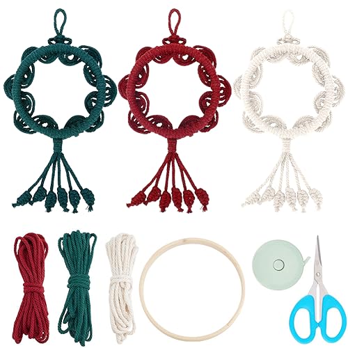 WEBEEDY 3 Set Makramee Ornament DIY-Set Handgefertigter Makramee Wandbehang Mini-Traumfänger Wandbehang Quasten Dekor Mit Gewellten Runden Anhängern Bastelsets Für Frauen, Erwachsene, Anfänger von WEBEEDY