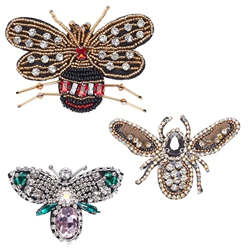 WEBEEDY 3 Stück Strass Perlen Aufnäher handgefertigt nähen auf Kristall Biene Schmetterling Libelle Appliques dekorative Abzeichen Nähen Zubehör für Kleidung Tasche Hosen Schuhe Hüte DIY Projekte von WEBEEDY