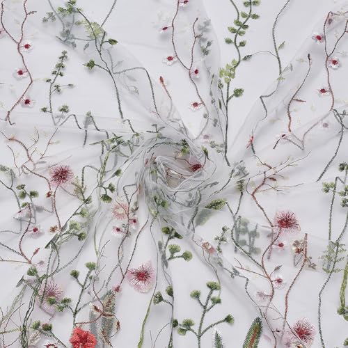 WEBEEDY 3 Yard Blumengestickter Spitzenstoff 150cm Breiter Bunter Floraler Weißer Spitzen Tüllstoff Für Kleid Exquisite Blumen Spitzenstoff Für DIY Hochzeitsnähzubehör von WEBEEDY