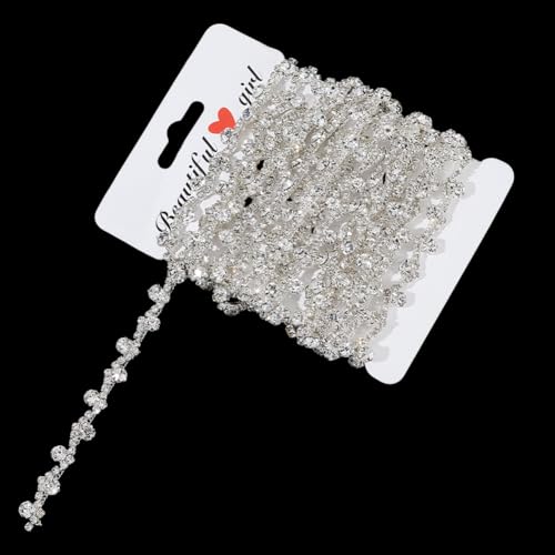 WEBEEDY 3.3 Yard Kristall Applikationsstreifen Bling Strass Silber Kristallkette Für Armbänder Halsketten Schmuckherstellung Nähen Verzierungen Für DIY Stoffe (8.5mm Breit) von WEBEEDY