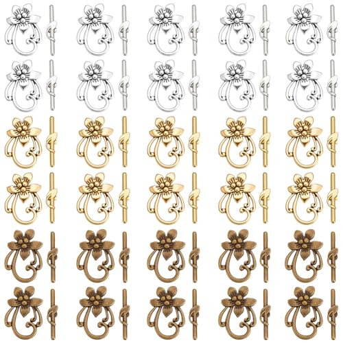 WEBEEDY 30 Stück Armband Toggle Verschlüsse 3 Farben Blumen Toggle Verschluss Für Schmuckherstellung Armbandverschlüsse Und Verschlüsse Halskette Armbandverbinder Fundstücke Für DIY Zubehör von WEBEEDY