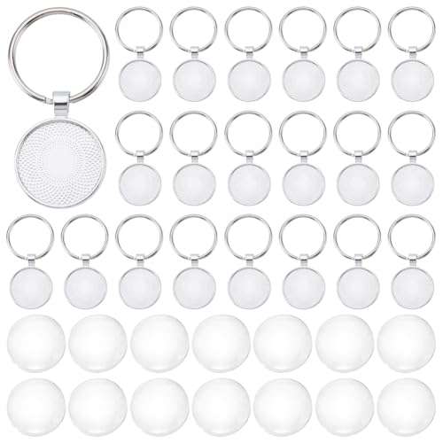 WEBEEDY 35 Sets Schlüsselanhänger-Tablett mit 25 mm Glas-Cabochon, Schlüsselanhänger mit runder Lünette, DIY-Schlüsselanhänger-Bastelset für Harz-Foto-Handwerk, DIY-Schmuckherstellungszubehör von WEBEEDY