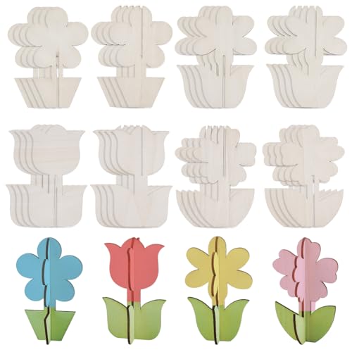 WEBEEDY 36 Stück 3D-Holzblumen zum Bemalen für Erwachsene, unlackierte Tulpenblumen-Holzscheiben zum Selbermachen, zum Bemalen Ihrer eigenen Frühlingsholz-Basteldekoration, Blumenausschnitte, Malerei WEBEEDY 36 Stück 3D-Holzblumen zum Bemalen für Erwachsene, unlackierte Tulpenblumen-Holzscheiben zum Selbermachen, zum Bemalen Ihrer eigenen Frühlingsholz-Basteldekoration, Blumenausschnitte, Malerei von WEBEEDY