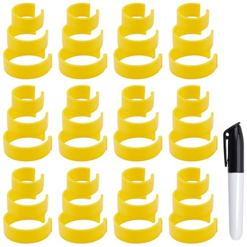 WEBEEDY 36 Stück Clips Für Pillenflaschen 3 Größen Tragbare Gelbe Wiederverwendbare Medizinflaschen Clips Mit Marker Etiketten Stift Zur Einfachen Medikamentenidentifikation (3/4/5cm) von WEBEEDY