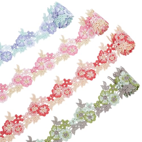 WEBEEDY 4 Farben Blume Bestickte Spitze Trim Vintage Floral Rand Spitze dekorative Farbband Applique Nähen für DIY Handwerk Hochzeit Kleid Verschönerung, Kleidung Dekoration, 4 Yards WEBEEDY 4 Farben Blume Bestickte Spitze Trim Vintage Floral Rand Spitze dekorative Farbband Applique Nähen für DIY Handwerk Hochzeit Kleid Verschönerung, Kleidung Dekoration, 4 Yards von WEBEEDY