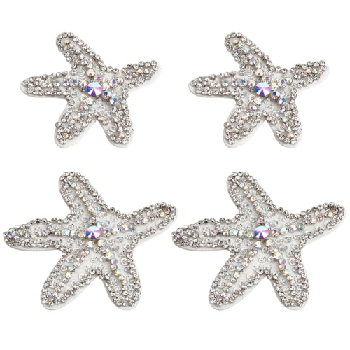 WEBEEDY 4 PCS 2 Strass Seestern Aufnäher mit Perlen Nähen Sie auf Sterne gestickt Patches 3D dekorative Patches Applique für Kleidung Hut Schuhe (9.9x9.6cm,12.5x11.6cm) von WEBEEDY