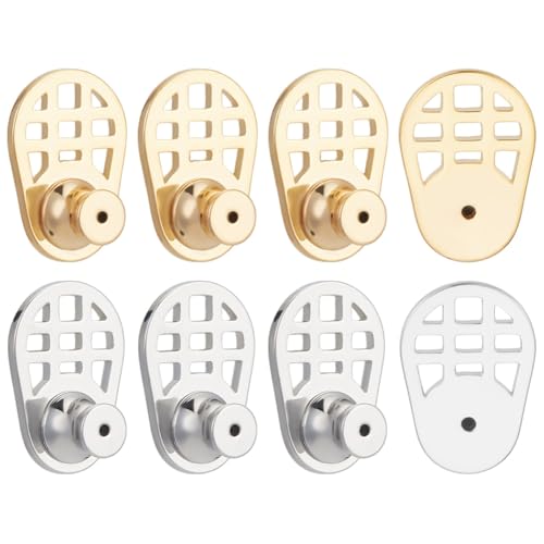 WEBEEDY 4 Paar Ohrrückseiten Lifter Schlägerform Ohrrückseiten Für Hängende Ohrringe Verstellbare Ohrrückseiten Lifter Ersatz Für Schwere Ohrringe 1.1x1.6cm(Weißgold Gold) von WEBEEDY
