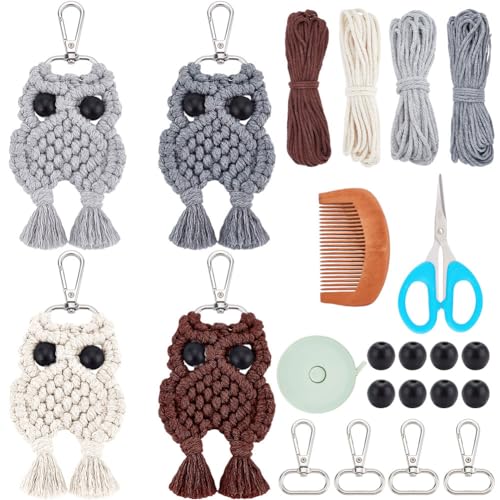 WEBEEDY 4 Set Makramee-Eulen-Schlüsselanhänger-Set Mit Eulenanhängern Makramee-Kits Für Erwachsene Anfänger Makramee-Zubehör Für Halloween-Dekor Abschlussgeschenke Handy-Geldbörse von WEBEEDY