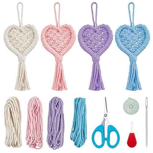 WEBEEDY 4 Sets Makramee Set Anfänger mit Anleitung Dein eigenes DIY Makramee Herz Set für Anfänger Mini Makramee Herz Ornament Kreative Dekorative Knüpfprojekte Geschenk für Valentinstag von WEBEEDY