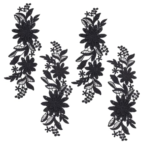WEBEEDY 4 Stück 3D-Gestickte Blumen-Spitzen-Applikation Zum Aufnähen von Blumen-Stoffkragen-Applikationen Für DIY-Nähen, Hochzeitskleid Schuhe DIY-Patch Kleidungszubehör, Schwarz von WEBEEDY
