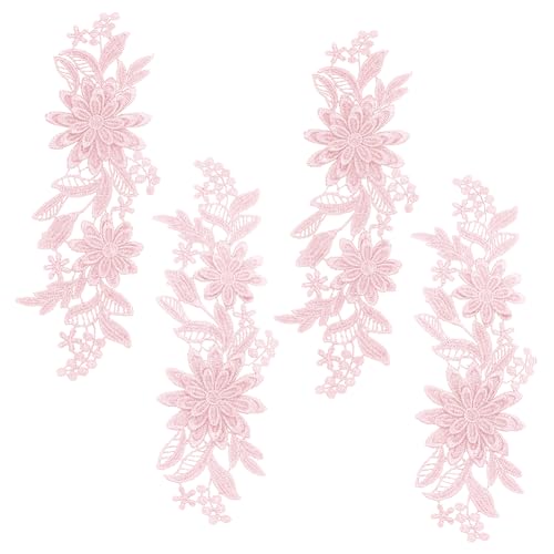WEBEEDY 4 Stück 3D-Gestickte Blumen-Spitzen-Applikation Zum Aufnähen von Blumen-Stoffkragen-Applikationen Für DIY-Nähen Hochzeitskleid Schuhe DIY-Patch Kleidungszubehör, Rosa von WEBEEDY