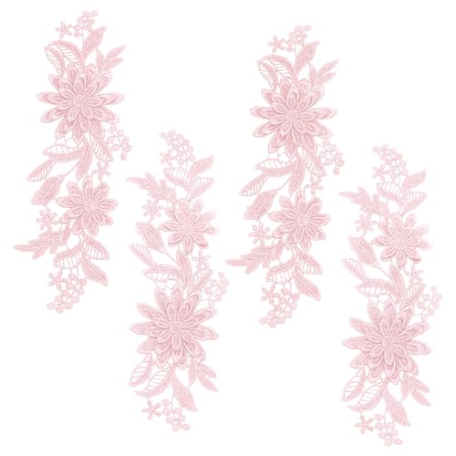 WEBEEDY 4 Stück 3D-Gestickte Blumen-Spitzen-Applikation Zum Aufnähen von Blumen-Stoffkragen-Applikationen Für DIY-Nähen Hochzeitskleid Schuhe DIY-Patch Kleidungszubehör, Rosa von WEBEEDY