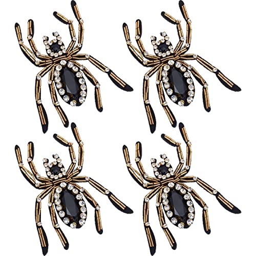 WEBEEDY 4 Stück Halloween Spinnen Aufnäher zum Aufnähen oder Aufbügeln Perlen Diamant Spinnen Flicken Aufnäher für Kleidung Eisen auf bestickt nählook Stoff Kleidung DIY Bekleidung Zubehör von WEBEEDY