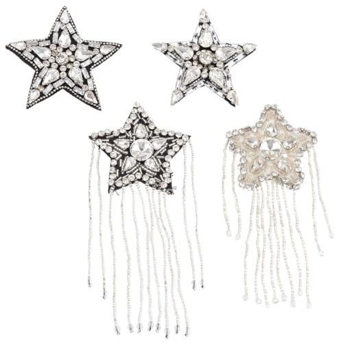 WEBEEDY 4 Stück Perlen-Stern-Aufnäher Mit Quaste Zum Aufnähen Bling-Kristall-Strass-Aufnäher Dekoratives Abzeichen Nähzubehör Für Kleidung, Taschen, Hosen, Schuhe, Hüte, DIY-Projekte WEBEEDY 4 Stück Perlen-Stern-Aufnäher Mit Quaste Zum Aufnähen Bling-Kristall-Strass-Aufnäher Dekoratives Abzeichen Nähzubehör Für Kleidung, Taschen, Hosen, Schuhe, Hüte, DIY-Projekte von WEBEEDY