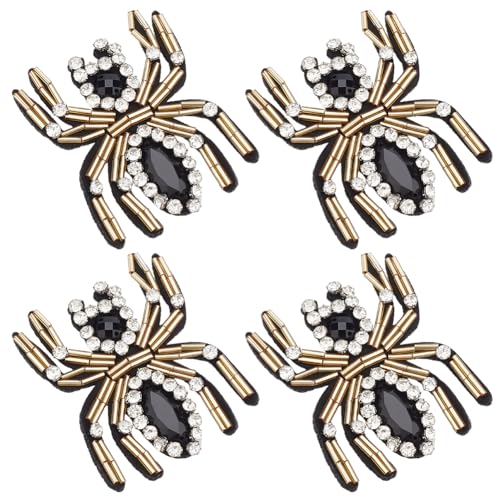 WEBEEDY 4 Stück Spinnen-Perlen-Applikations-Patch Kleine Tiere Strass-Stickerei Aufnäher Verzierungen Für Halloween-Kostüme, Hüte, Rucksäcke, Jacken, Jeans, Kleidung, Reparatur von WEBEEDY