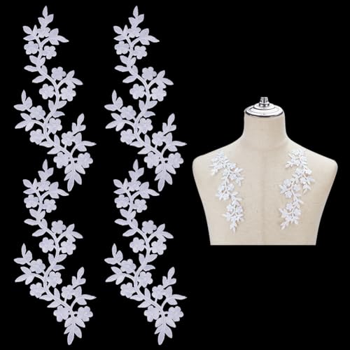 WEBEEDY 4 Stück Spitzenblumen Zum Aufbügeln Weiße Aufnäher Für Kleidungsstücke Nähen Stickereien Verzierungen Blumen Spitzenapplikation Für DIY-Kleid, Hochzeitskleid, Kleidung, Bastelzubehör von WEBEEDY