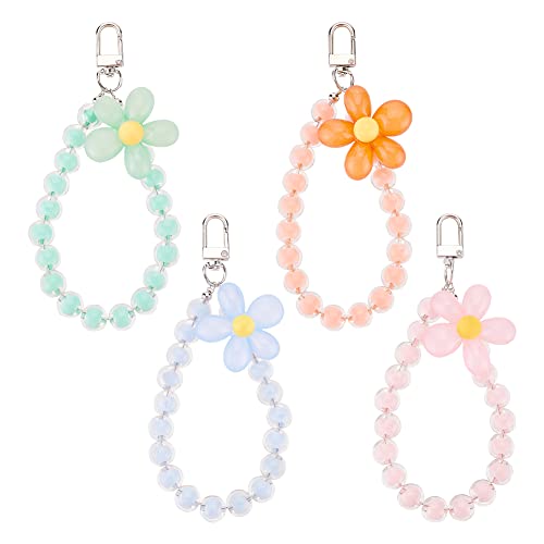 WEBEEDY 4 Stücke Beaded Phone Lanyard Wrist Strap Cute Kawaii Flower Floral Bracelet Keychain Anti-Lost Phone Charm String Phone Keychain Dekorationen Zubehör für Frauen Mädchen WEBEEDY 4 Stücke Beaded Phone Lanyard Wrist Strap Cute Kawaii Flower Floral Bracelet Keychain Anti-Lost Phone Charm String Phone Keychain Dekorationen Zubehör für Frauen Mädchen von WEBEEDY