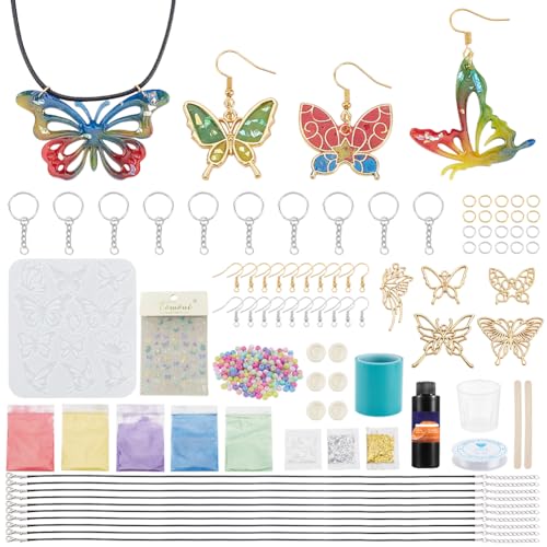 WEBEEDY 40 Set DIY Harz Schmuck machen Zubehör Kit Schmetterling Offene Einstellung Anhänger Harz Formen Kit mit Schlüsselring, Ohrring Haken, Anleitungen für Anfänger Ohrringe Resin Supplies von WEBEEDY