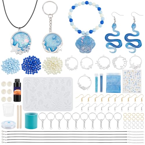 WEBEEDY 40 Set DIY Harzschmuckherstellung Kit Für Erwachsene DIY Ocean Open Bezel Anhänger Harzformen Kit Mit Schlüsselring, Ohrring Haken, Anleitung Für Anfänger Harzzubehör Für Ohrringe,314 PCS von WEBEEDY