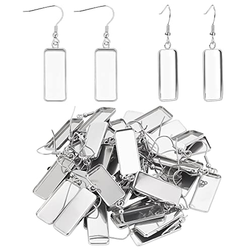 WEBEEDY 40 Stück Ohrring Basis Cabochon Rechteckigen Ohrring Ohrstecker Lünette rohlinge DIY Ohrring Haken Erkenntnisse für DIY Basteln Schmuckherstellung Geburtstagsgeschenke,10x20mm von WEBEEDY