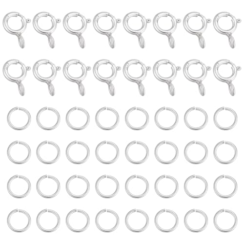 WEBEEDY 48 Stück 925 Sterling Silber Federring-Verschluss und Sprungringe für die Schmuckherstellung, 5mm Federringverschluss offene Sprungringe für Armband Halskette Ohrringe Schlüsselanhänger WEBEEDY 48 Stück 925 Sterling Silber Federring-Verschluss und Sprungringe für die Schmuckherstellung, 5mm Federringverschluss offene Sprungringe für Armband Halskette Ohrringe Schlüsselanhänger von WEBEEDY