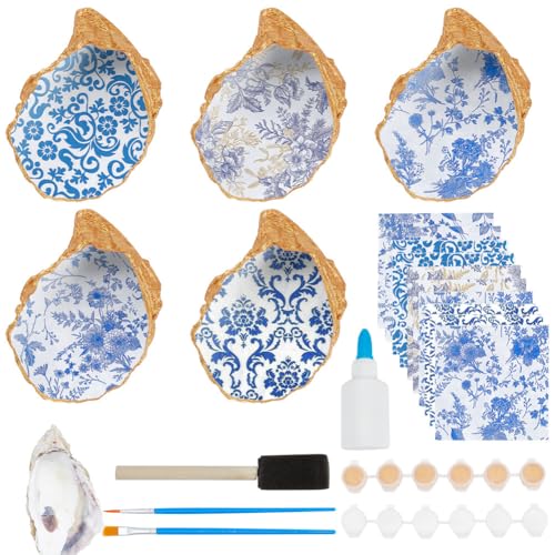 WEBEEDY 5 Stellt DIY Blaue Blumenmuschel Ring Schale Set DIY Chinoiserie Ästhetischer Schmuckhalter Für Sommer Heimdekoration Her Musche Schmuck Display Teller Für Ringe Ohrringe von WEBEEDY