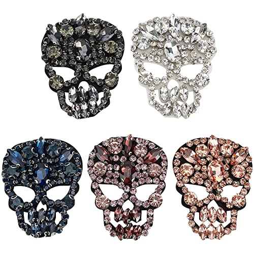 WEBEEDY 5 Stück Totenkopf-Perlen-Aufnäher, Kristall-Patches, zum Aufnähen, Strass-Applikation, Totenkopf-Aufkleber, Halloween-Zubehör von WEBEEDY