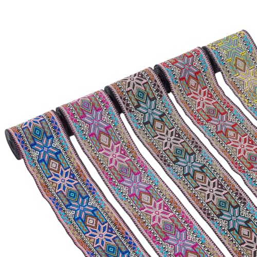 WEBEEDY 5 m 5 Stile Vintage Jacquard Band Bestickt Gewebtes Jacquard Band Ethnischer Stil Stickerei Polyester Bänder Boho Band Spitzenbesatz DIY Bekleidungszubehör (5cm) von WEBEEDY