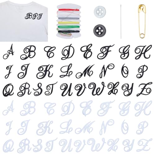 WEBEEDY 52 Stk. Buchstaben Aufnäher 2 Farben Bügelbuchstaben Patches Gestickte A-Z Buchstaben Applikation Zum Aufnähen Dekoration Applikation Für Kleidung Hut Taschen Kleid (Schwarz,Weiß) von WEBEEDY