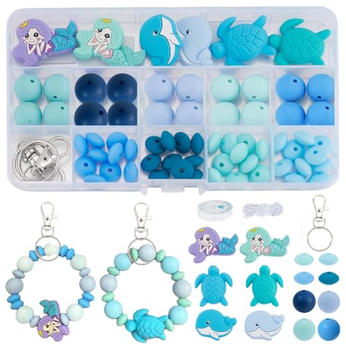 WEBEEDY 58 Stk. Blau DIY Schlüsselanhänger Silikonperlen Armband Making Kit Meerjungfrauen Wal Schildkröte Silikonperlen mit Schlüsselanhänger elastische Schnur und Perlen für Erwachsene DIY WEBEEDY 58 Stk. Blau DIY Schlüsselanhänger Silikonperlen Armband Making Kit Meerjungfrauen Wal Schildkröte Silikonperlen mit Schlüsselanhänger elastische Schnur und Perlen für Erwachsene DIY von WEBEEDY