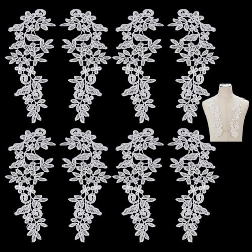 WEBEEDY 6 Paar Spitzen-Blumen-Stickapplikationen Weiße 3D-Applikationen Aufnäher Nähborten Verzierungen Für DIY-Kleid, Hochzeitskleid, DIY-Patch, Kleidung, Bastelzubehör von WEBEEDY