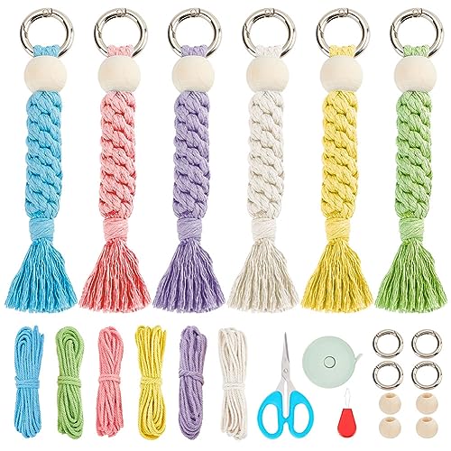 WEBEEDY 6 Set Makramee Schlüsselanhänger Set Mit Chinesischen Knoten Quastenanhängern, Weben Handwerk Boho Makramee Schlüsselanhänger Kit Für Erwachsene Anfänger, Makramee-Zubehör Mit Anleitung von WEBEEDY