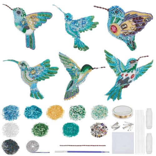 WEBEEDY 6 Sets DIY Kolibri Perlen Patch Kit Vogel Brosche Pin Haar Haarspange machen, Pailletten Perlen Patches Nähen auf Patch Dekoratives Patch Kit für Frühlingskleidung Schuhe Nähen Patchwork von WEBEEDY