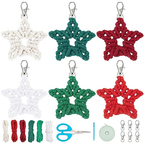 WEBEEDY 6 Sets DIY Makramee Stern Schlüsselanhänger Makramee Schlüsselanhänger DIY Kits Für Anfänger Schlüsselanhänger Geldbörse Charms Makramee Starter-Set Makramee-Zubehör von WEBEEDY