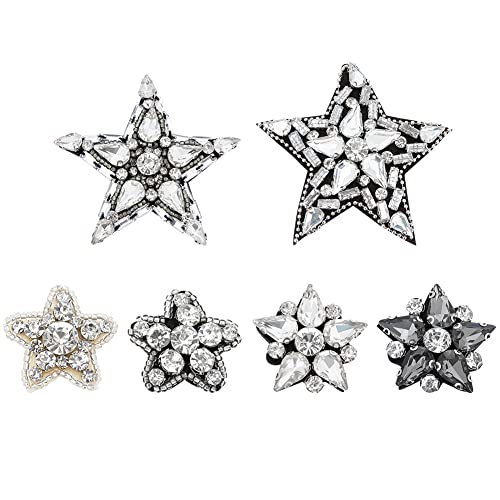 WEBEEDY 6 Stile Stern Perlen Handgefertigt Kristall Strass Aufnäher Strassapplikationen Perlen Patch für Taschen, Hüte, Hemden, Kleidung, DIY-Projekte von WEBEEDY