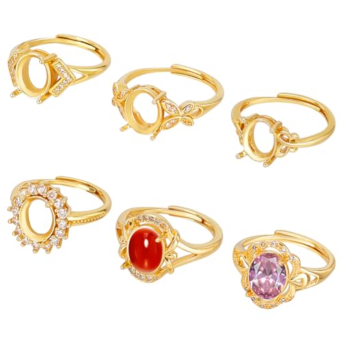WEBEEDY 6 Stile Verstellbare Band Ring Basis Leer Ring Einstellung Für 6x8mm/7x5mm Oval Cabochons Schmuckzubehör Herstellung Zubehör DIY Personalisiertes Geschenk Für Weihnachten Halloween (Gold) von WEBEEDY