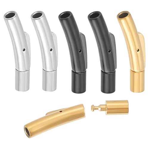 WEBEEDY 6 Stück Lederband Endverschluss Edelstahl Endkappen Für Schmuckherstellung 3mm Loch Kordelenden Verbinder Lederarmband Verschluss Endkappen (Gold/Silber/Schwarz) von WEBEEDY